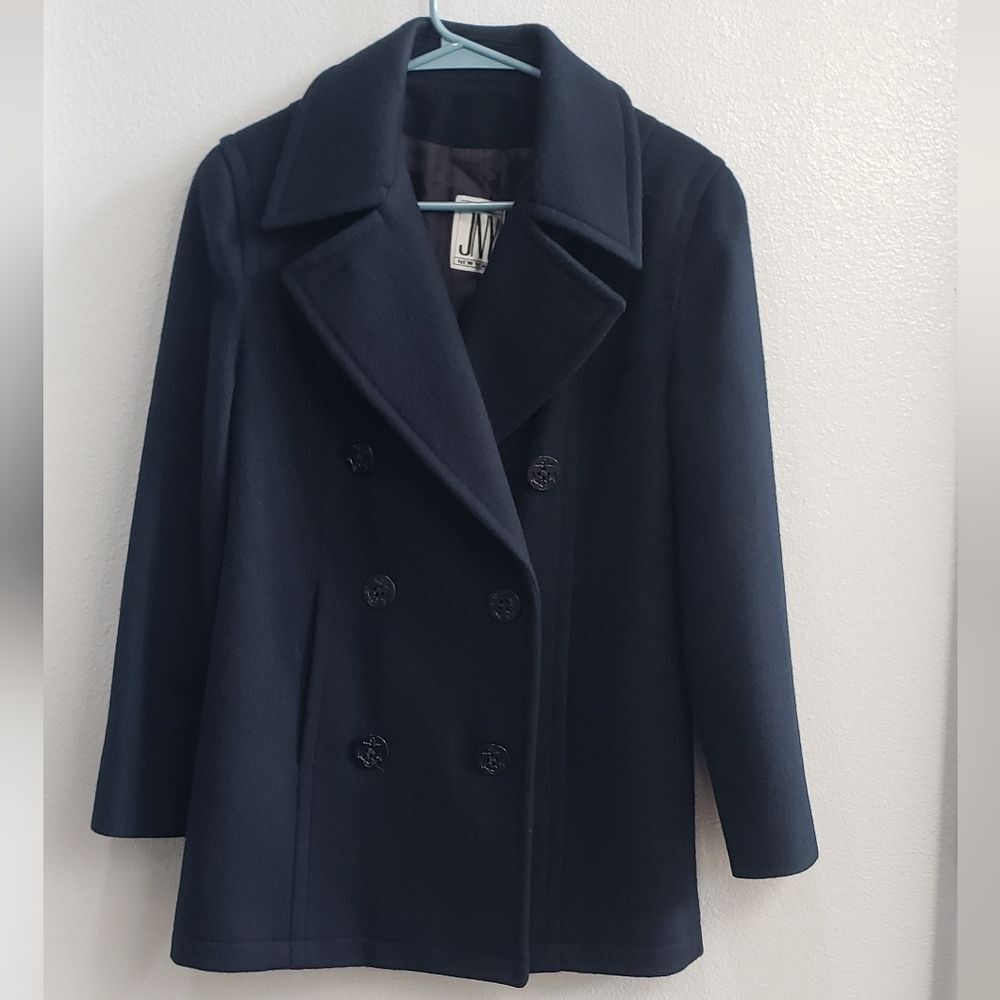 Jones New York double breasted navy blue wool peacoat size medium